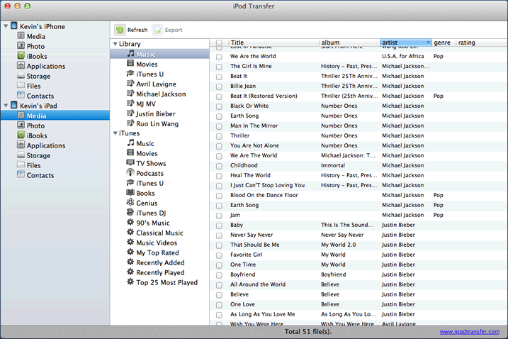 IPod to Computer Transfer Mac Screenshot